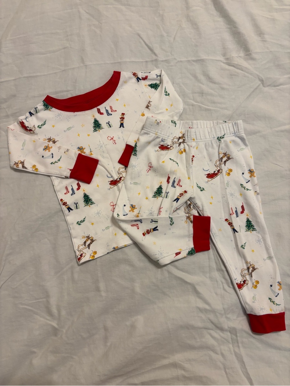 LAKE Kids 2T White Holiday Pajama Set with Red Trim and Festive Print